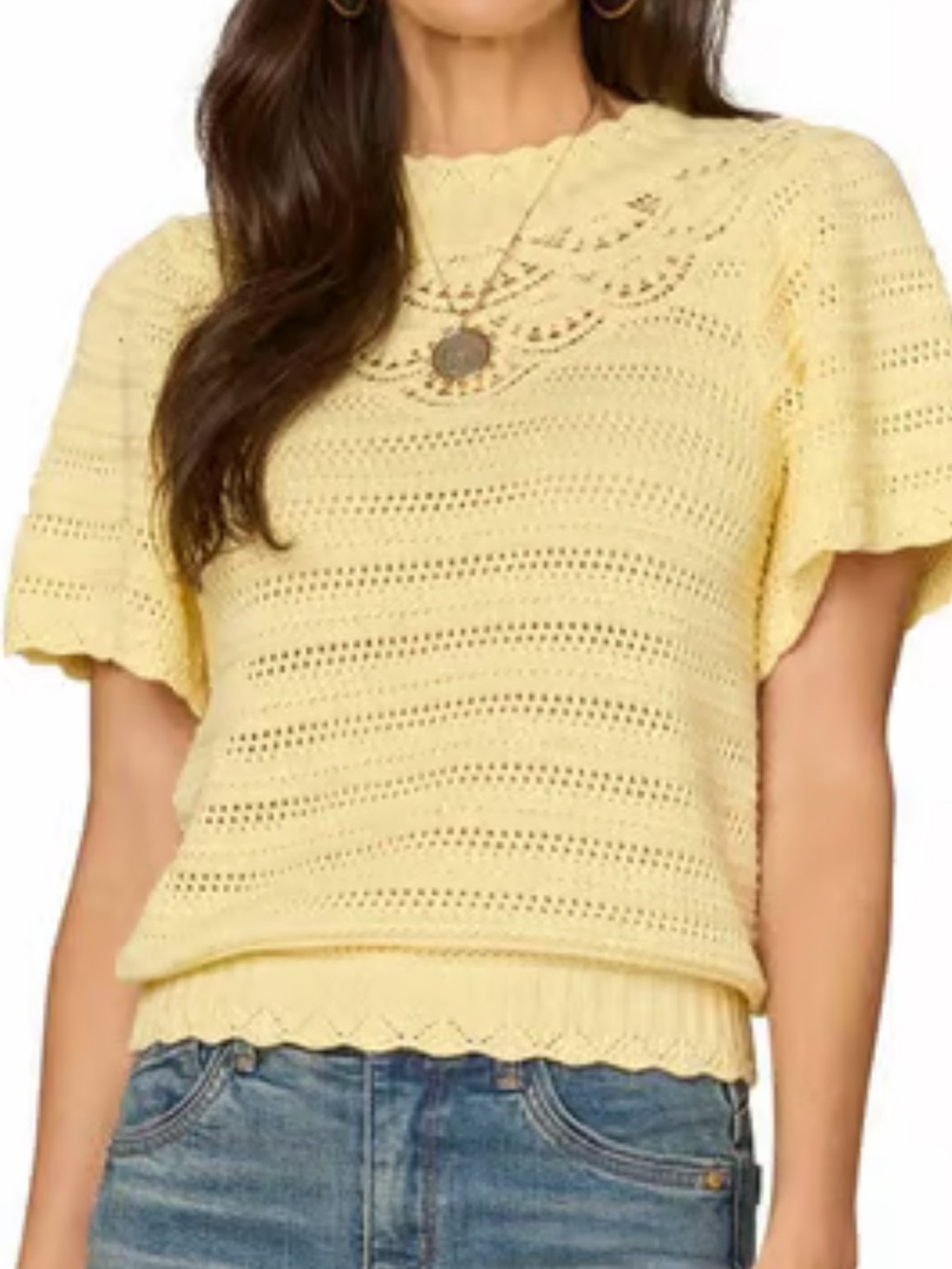 Democracy Pale Yellow Crochet Knit Top